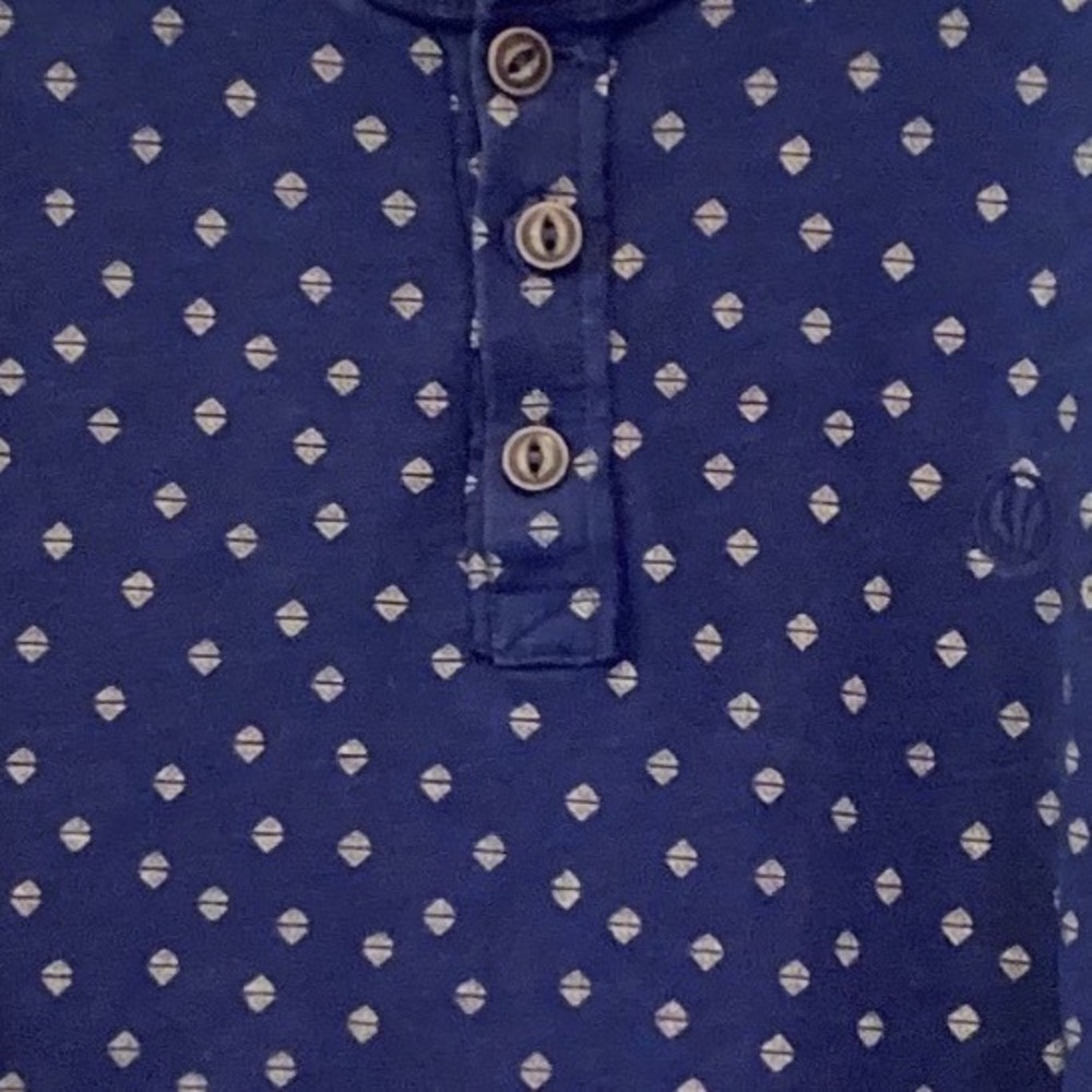 FatFace Mens Henley Shirt Blue Geometric Diamond Print Short Sleeve - XL